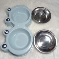 Stainless steel double bowl for dogs in the shape of angel wings, high quality plastic